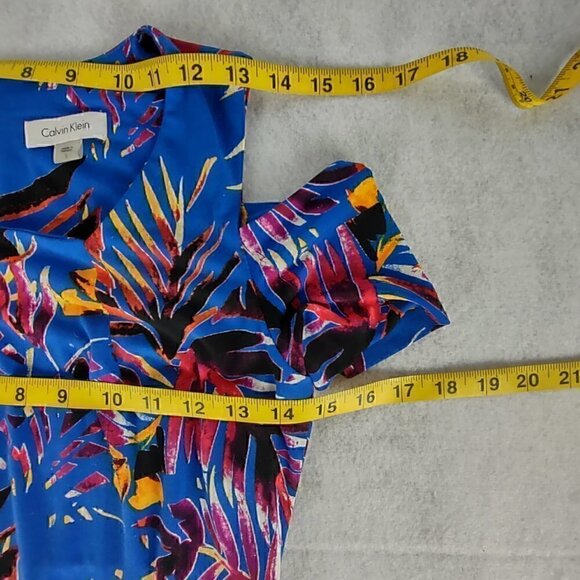 Calvin Klein Blue Tropical Floral Cruise Resort Cold Shoulder Dress, Size 2 - Picture 8 of 10